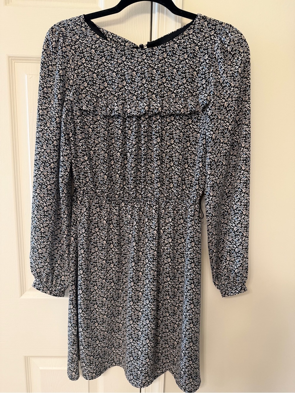 LOFT Black and White Floral Long-Sleeve Dress